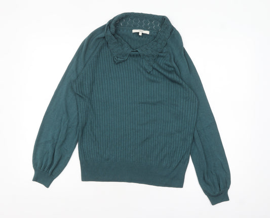 Next Women's Green Collared Knit Jumper Size 14 Long Sleeve