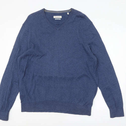 Bugatti Men's Blue Cotton Cashmere V-Neck Jumper 2XL