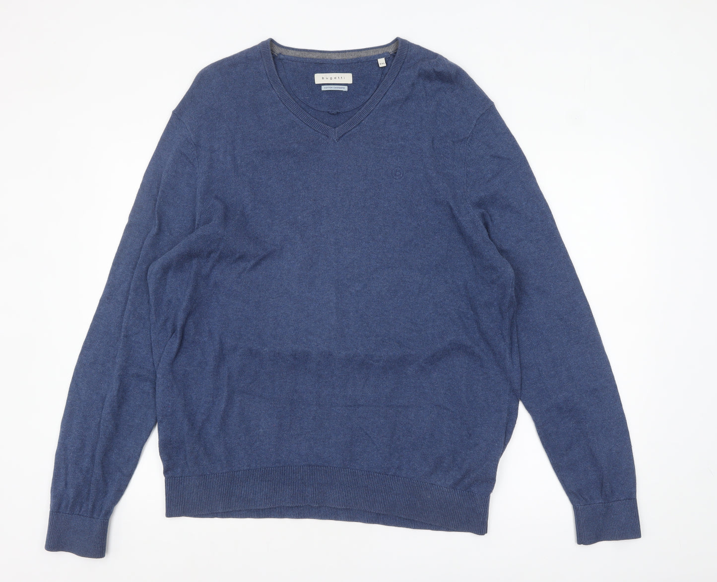 Bugatti Men's Blue Cotton Cashmere V-Neck Jumper 2XL