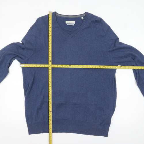 Bugatti Men's Blue Cotton Cashmere V-Neck Jumper 2XL
