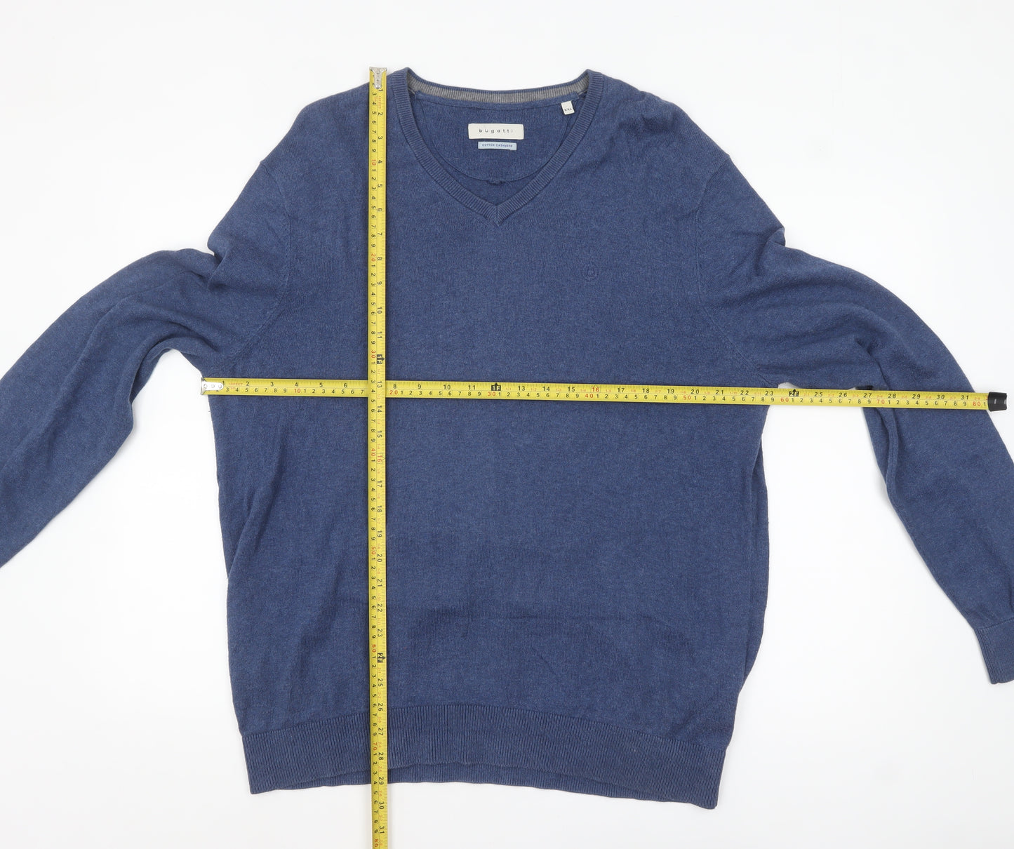 Bugatti Men's Blue Cotton Cashmere V-Neck Jumper 2XL