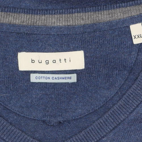 Bugatti Men's Blue Cotton Cashmere V-Neck Jumper 2XL