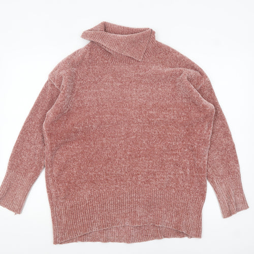 Dixie Women Pink Roll Neck Chunky Knit Pullover Jumper M