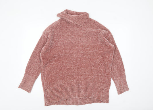 Dixie Women Pink Roll Neck Chunky Knit Pullover Jumper M