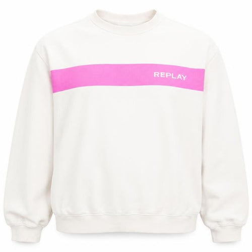 Replay Womens Beige Pink Logo Crew Neck Sweatshirt Size 3XL
