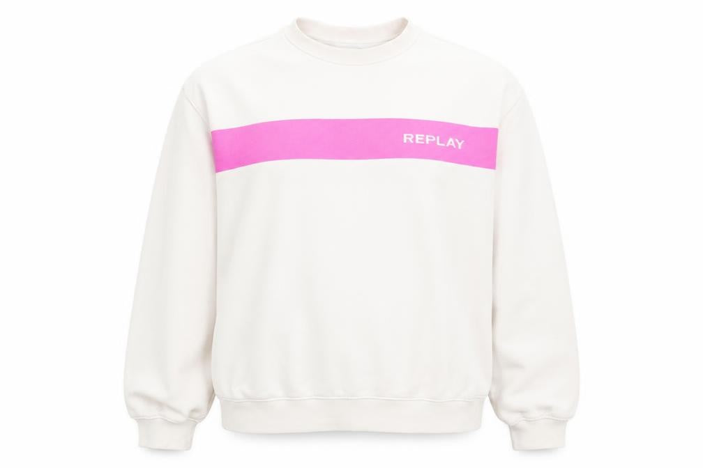 Replay Womens Beige Pink Logo Crew Neck Sweatshirt Size 3XL