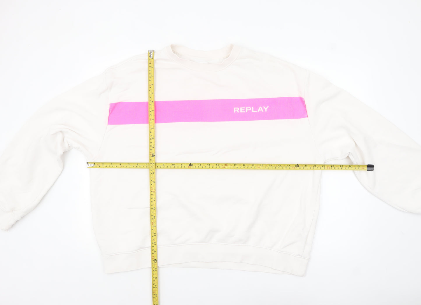 Replay Womens Beige Pink Logo Crew Neck Sweatshirt Size 3XL