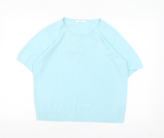 Marks and Spencer Women Blue Acrylic Short Sleeve Crew Neck Jumper Size 16