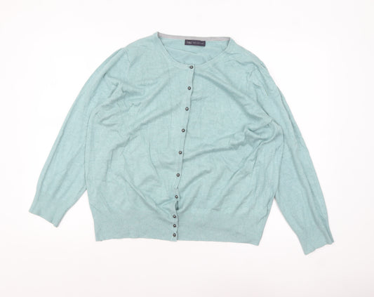 Marks and Spencer Women Green Size 20 Crew Neck Button Cardigan