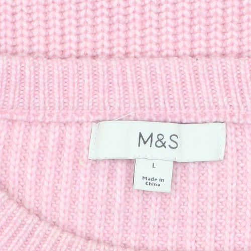 Marks and Spencer Women Pink Knit Crew Neck Pullover Jumper L