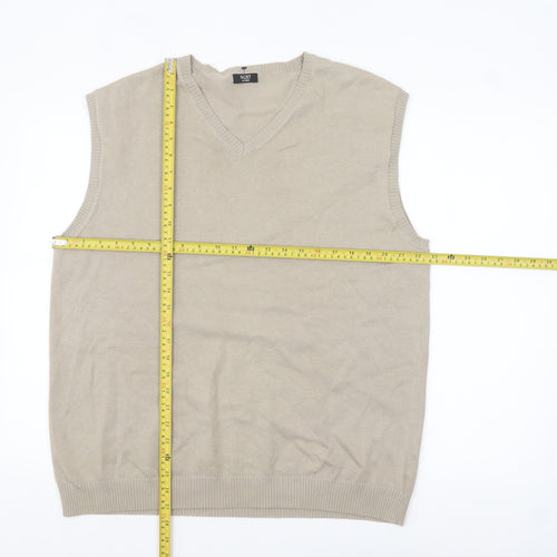 Next Men's Beige Cotton Nylon V-Neck Sleeveless Jumper Vest XL