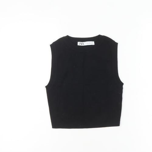ZARA Women Black Cropped Sleeveless Knit Tank Top Size 8
