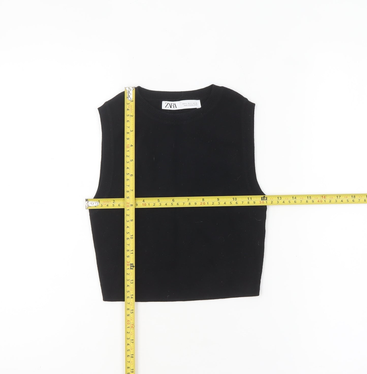 ZARA Women Black Cropped Sleeveless Knit Tank Top Size 8