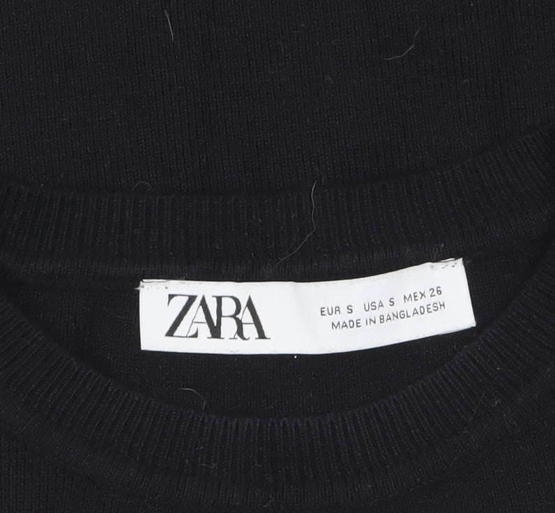 ZARA Women Black Cropped Sleeveless Knit Tank Top Size 8