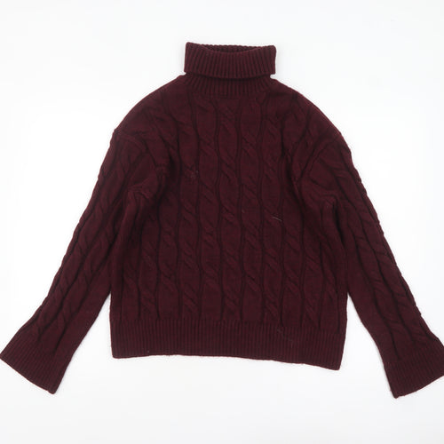 Marks and Spencer Women Red Roll Neck Cable Knit Jumper M