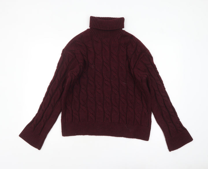 Marks and Spencer Women Red Roll Neck Cable Knit Jumper M