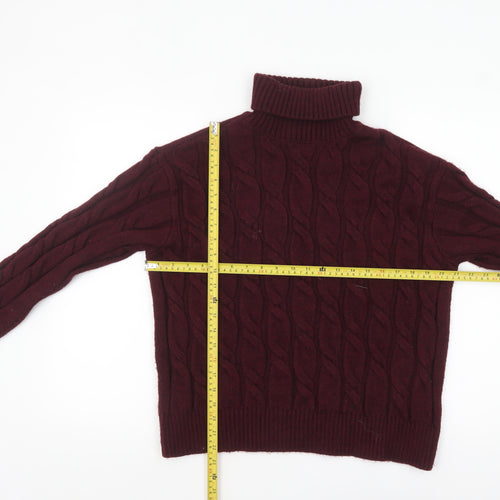 Marks and Spencer Women Red Roll Neck Cable Knit Jumper M