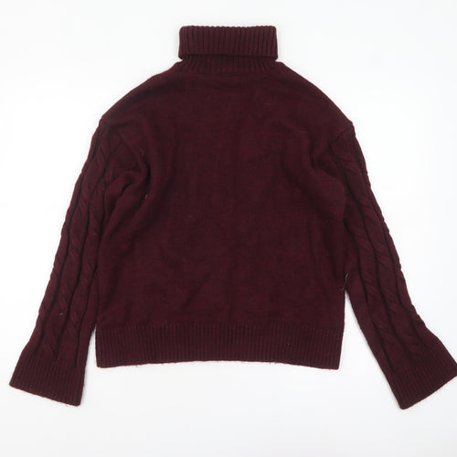 Marks and Spencer Women Red Roll Neck Cable Knit Jumper M