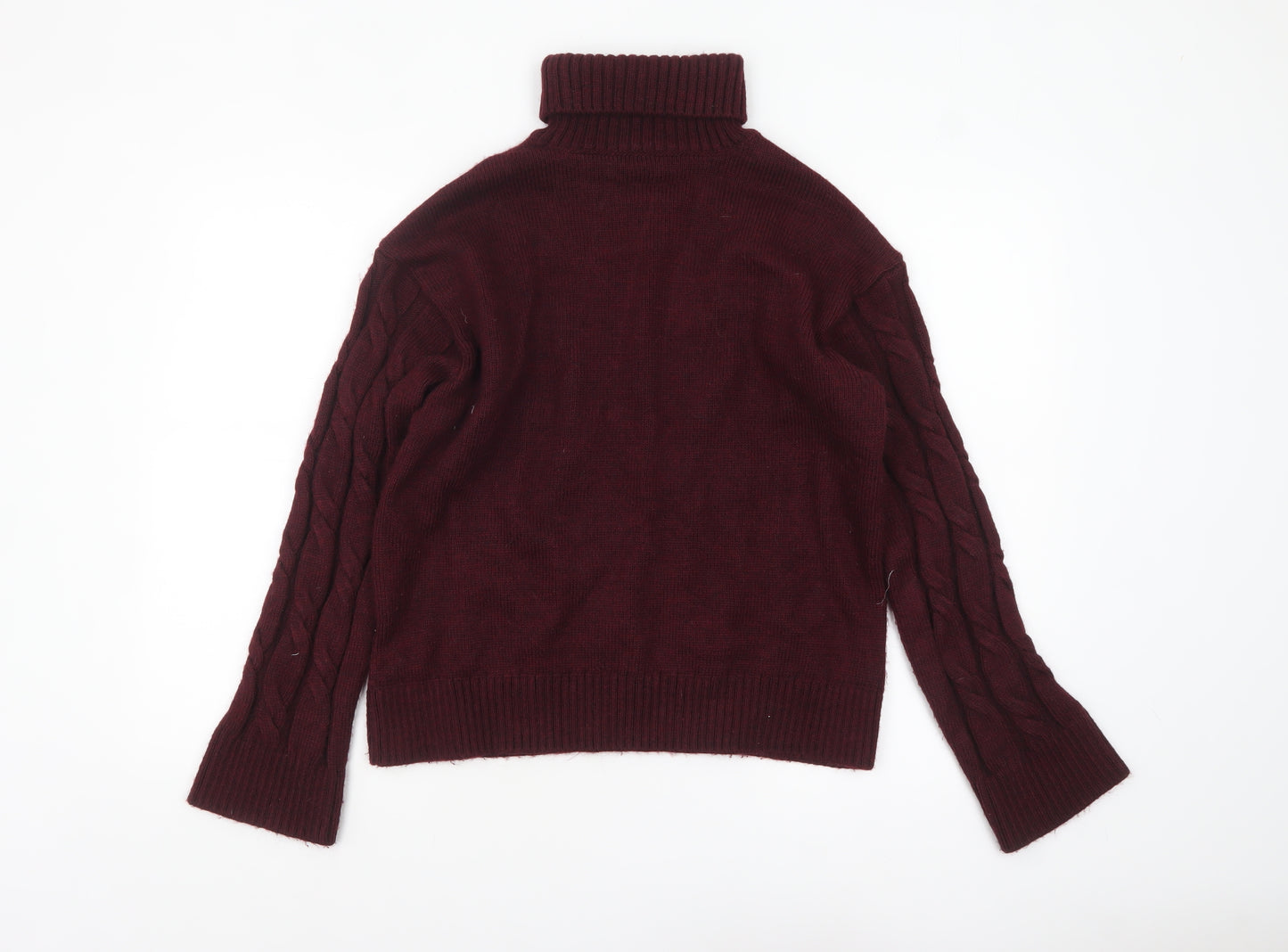 Marks and Spencer Women Red Roll Neck Cable Knit Jumper M