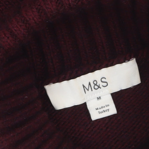 Marks and Spencer Women Red Roll Neck Cable Knit Jumper M