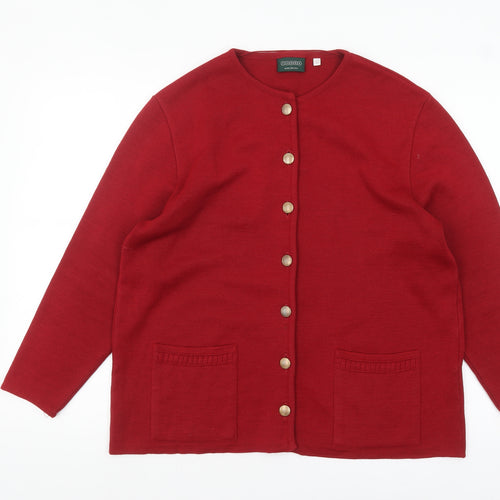 Canda Womens Red Cardigan L Wool Blend Crew Neck Long Sleeve