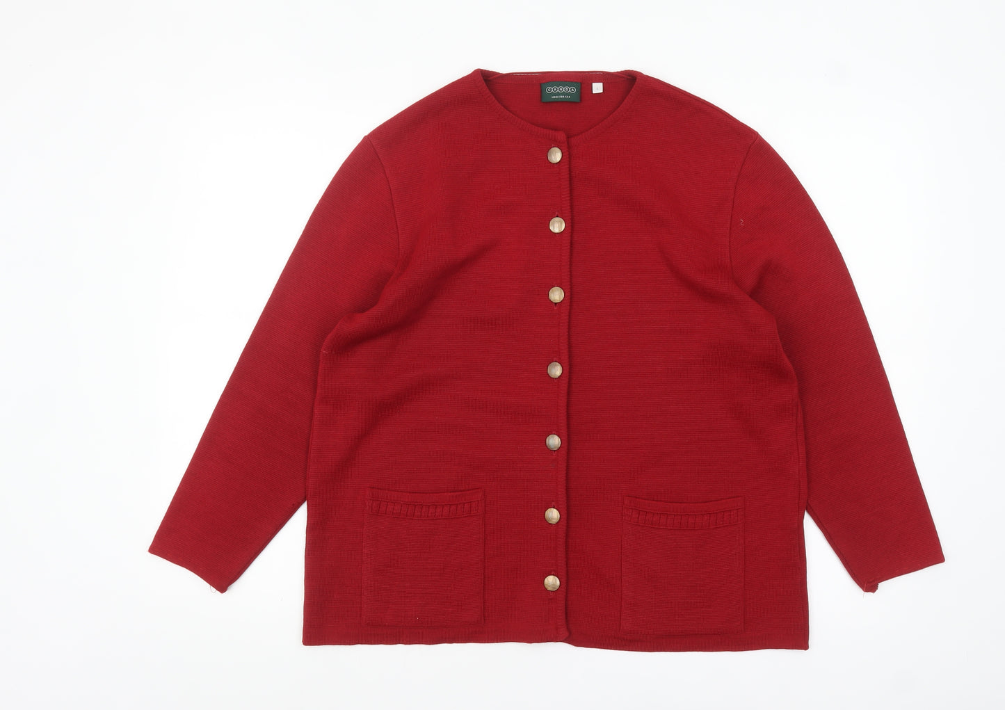 Canda Womens Red Cardigan L Wool Blend Crew Neck Long Sleeve