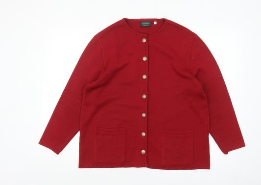 Canda Womens Red Cardigan L Wool Blend Crew Neck Long Sleeve