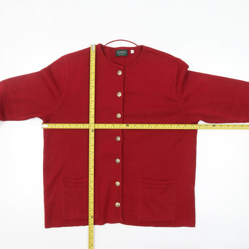 Canda Womens Red Cardigan L Wool Blend Crew Neck Long Sleeve