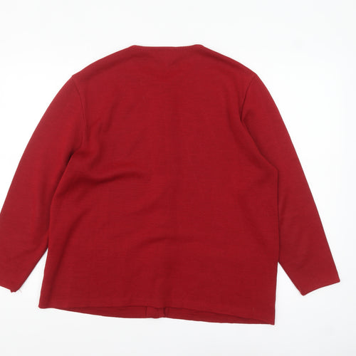 Canda Womens Red Cardigan L Wool Blend Crew Neck Long Sleeve