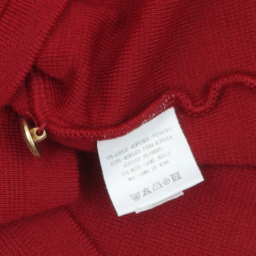 Canda Womens Red Cardigan L Wool Blend Crew Neck Long Sleeve