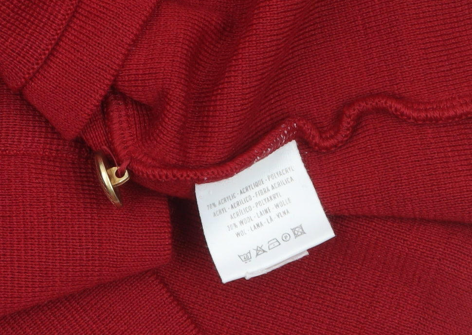 Canda Womens Red Cardigan L Wool Blend Crew Neck Long Sleeve
