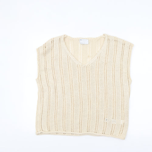 ASOS Design Women Beige Knitted V-Neck Sleeveless Top Size S