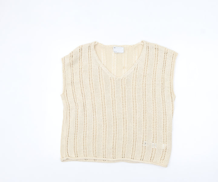 ASOS Design Women Beige Knitted V-Neck Sleeveless Top Size S