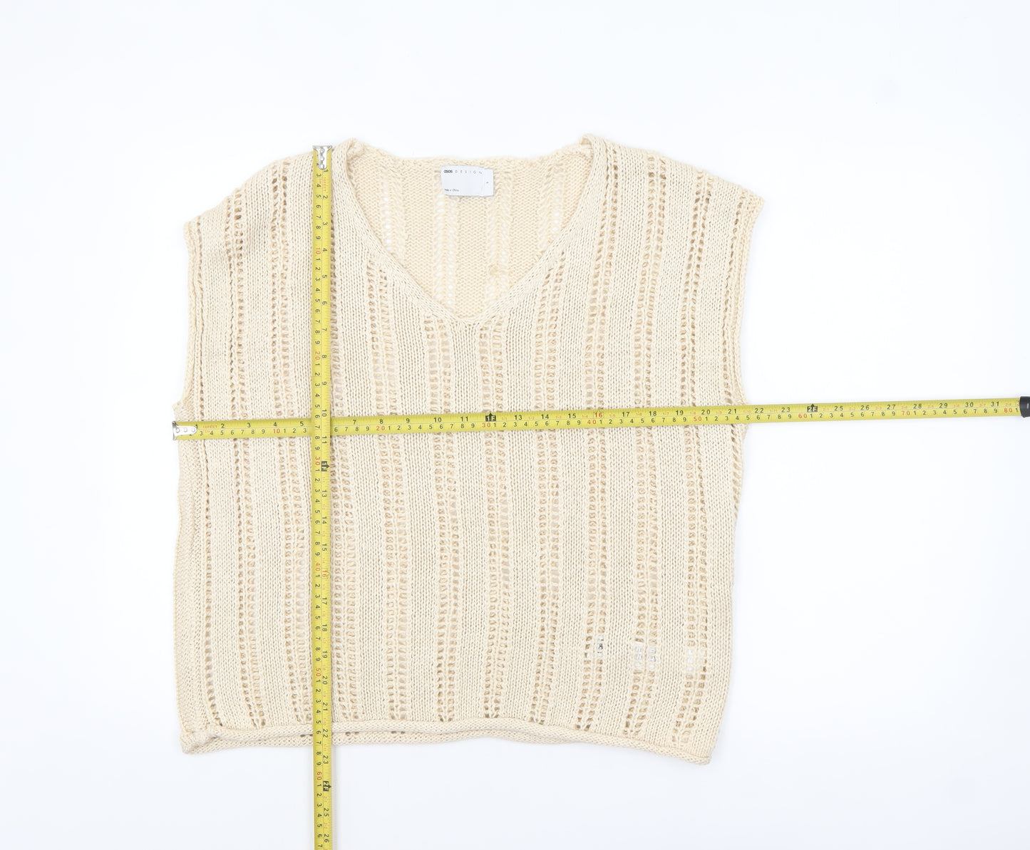 ASOS Design Women Beige Knitted V-Neck Sleeveless Top Size S