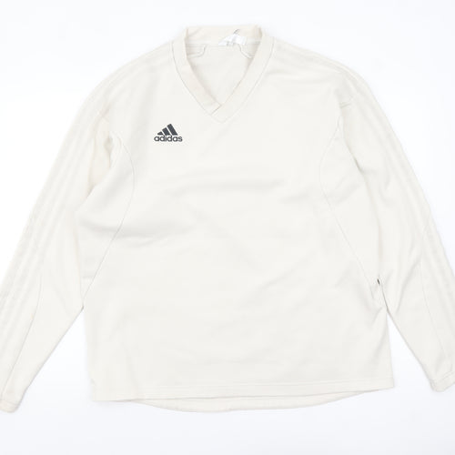Adidas Men's Beige V-Neck Sweatshirt Size L Classic Pullover