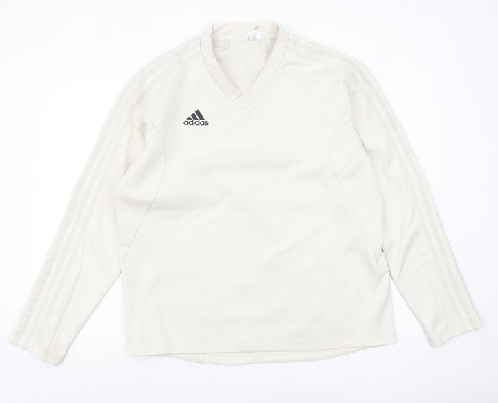 Adidas Men's Beige V-Neck Sweatshirt Size L Classic Pullover