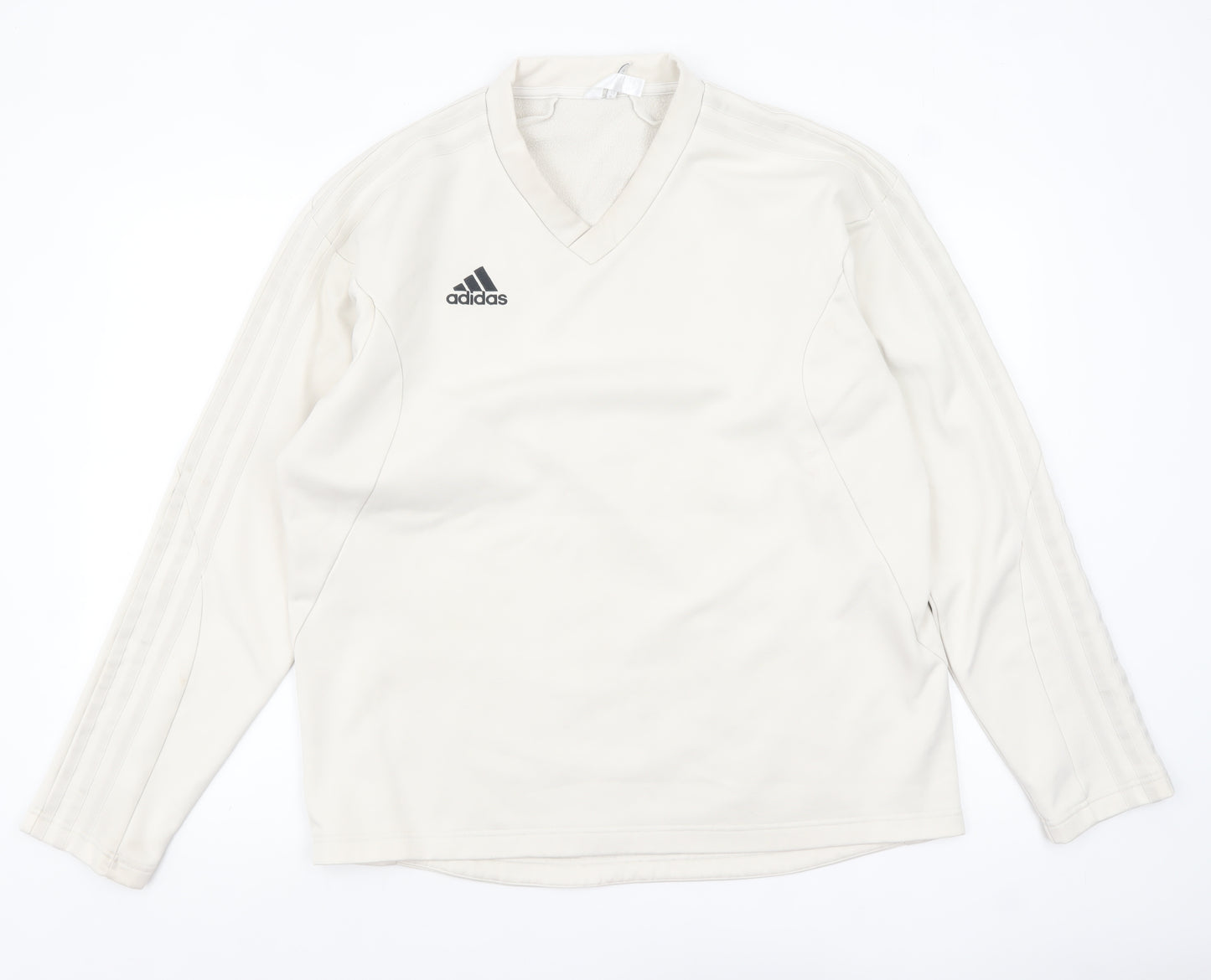 Adidas Men's Beige V-Neck Sweatshirt Size L Classic Pullover