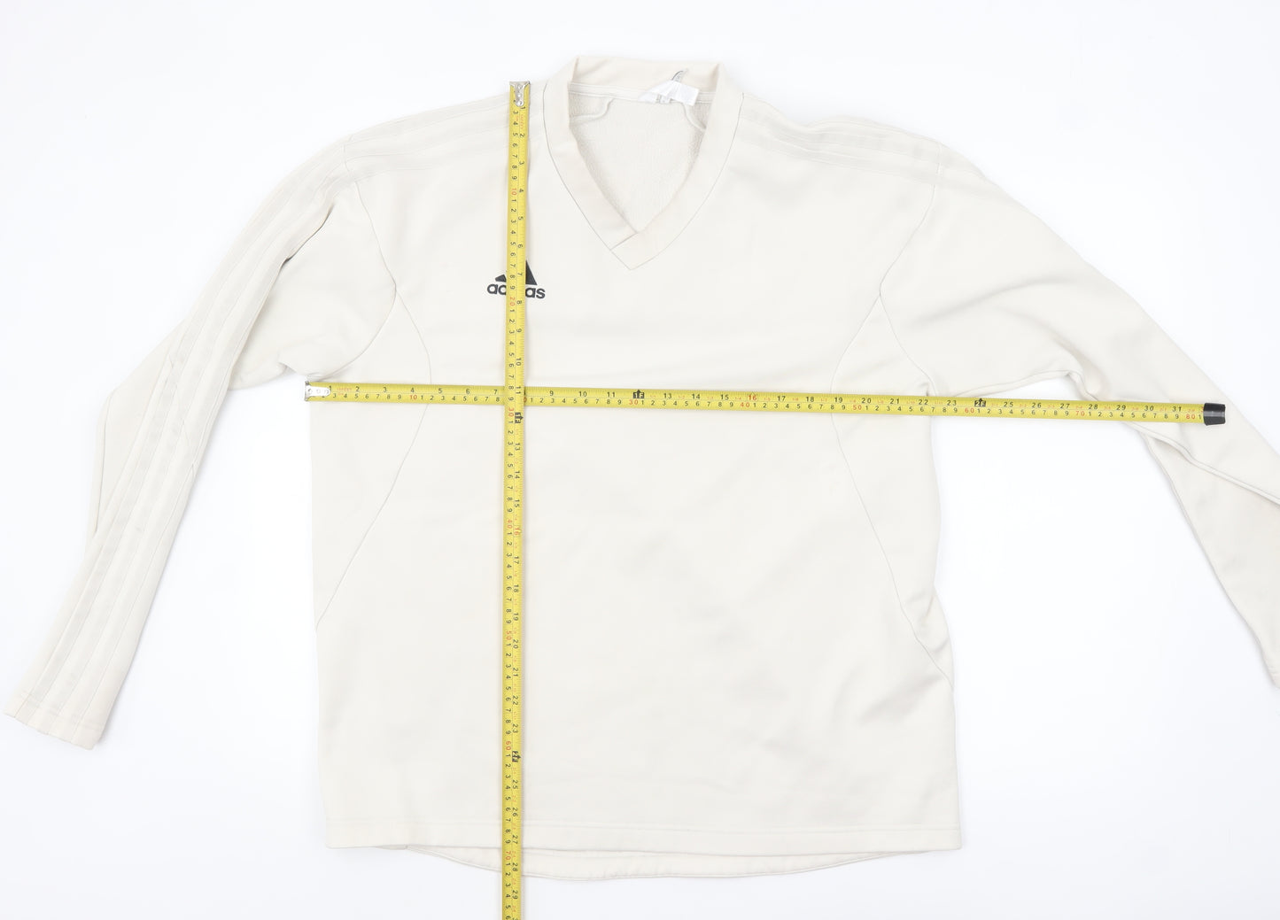 Adidas Men's Beige V-Neck Sweatshirt Size L Classic Pullover