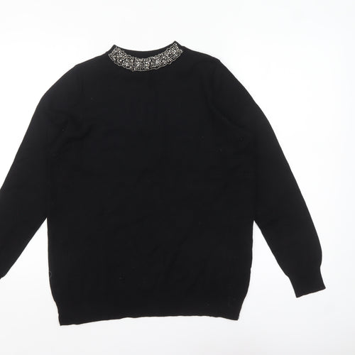 Dorothy Perkins Women's Black Beaded Crew Neck Jumper Size 14