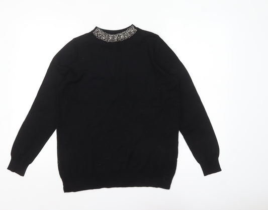 Dorothy Perkins Women's Black Beaded Crew Neck Jumper Size 14