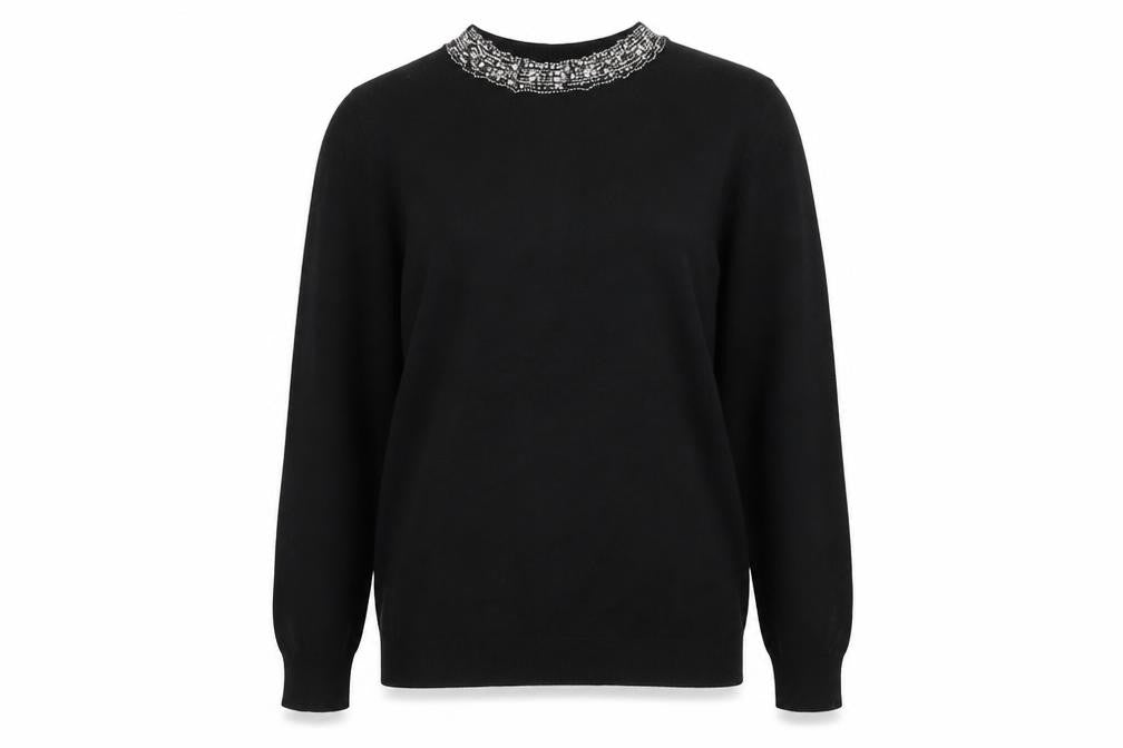 Front view of Dorothy Perkins Women's Black Beaded Crew Neck Jumper, size 14