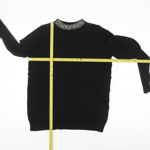 Dorothy Perkins Women's Black Beaded Crew Neck Jumper Size 14