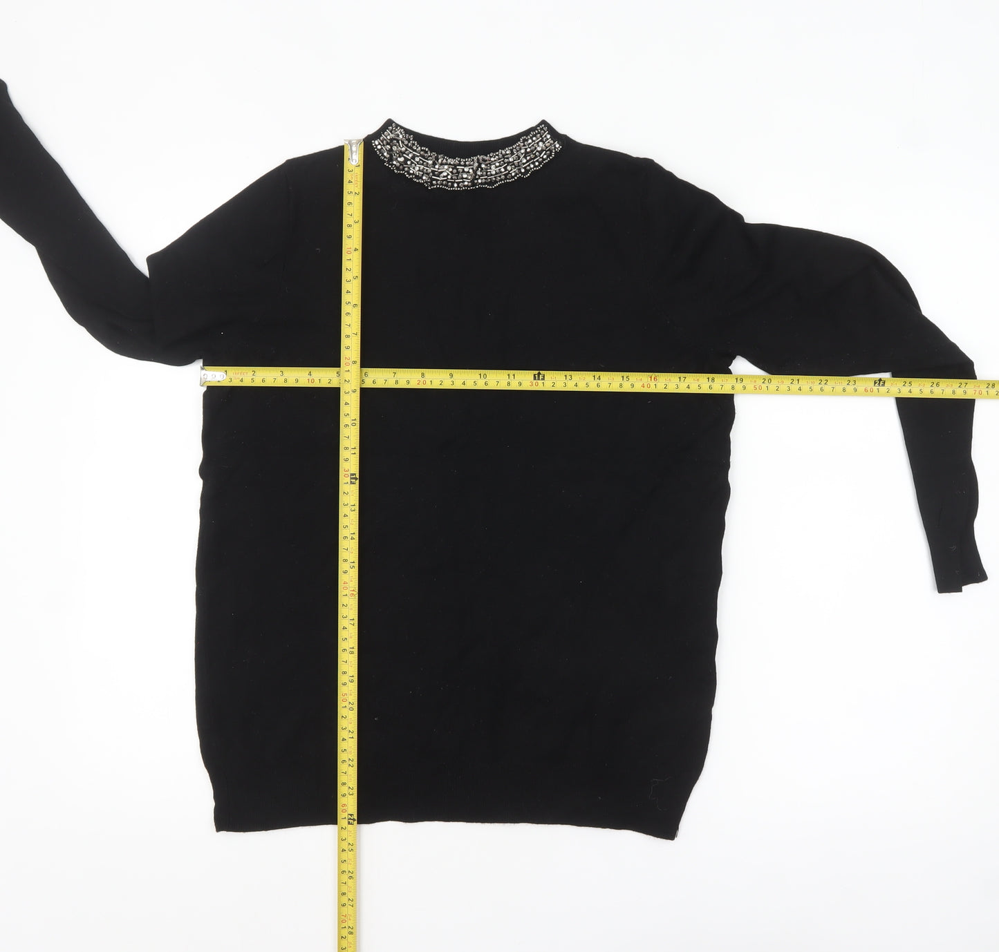 Dorothy Perkins Women's Black Beaded Crew Neck Jumper Size 14