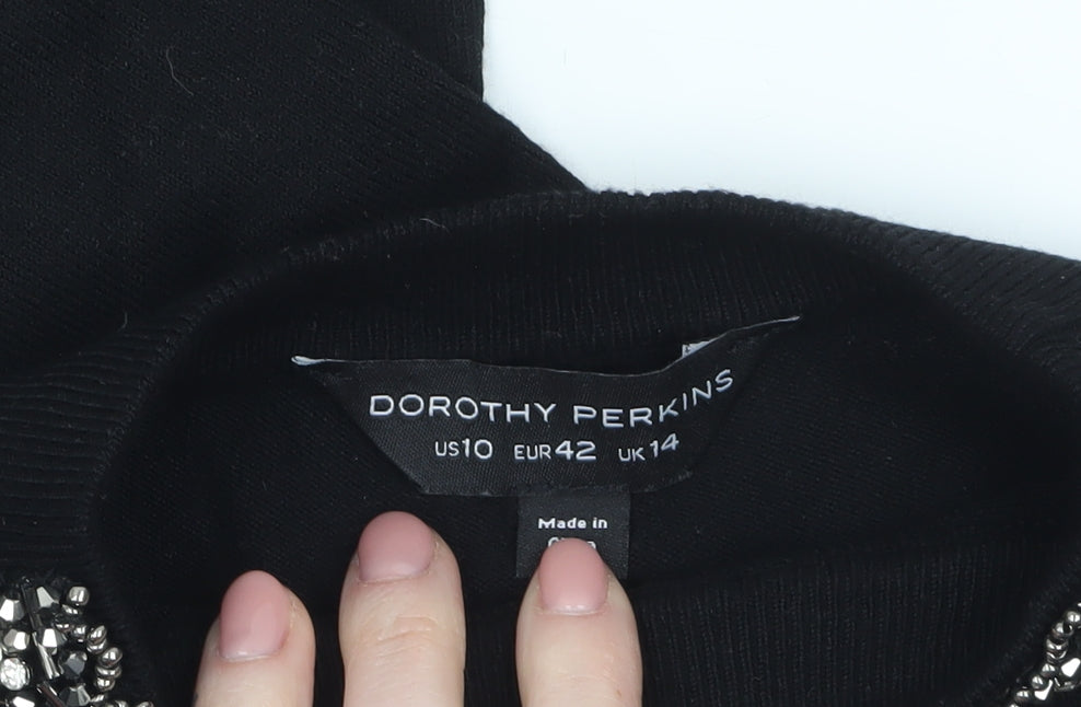 Dorothy Perkins Women's Black Beaded Crew Neck Jumper Size 14