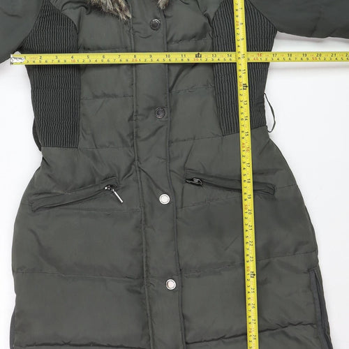 Jasper Conran Women's Green Faux Fur Trim Hooded Puffer Coat Size 8