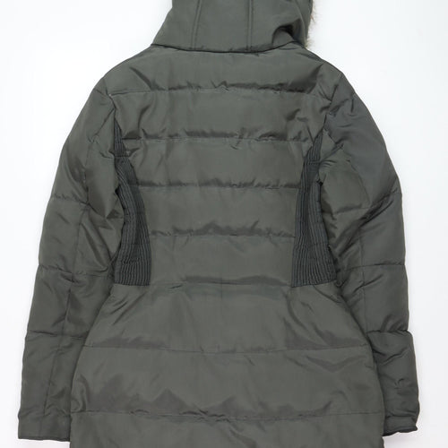 Jasper Conran Women's Green Faux Fur Trim Hooded Puffer Coat Size 8