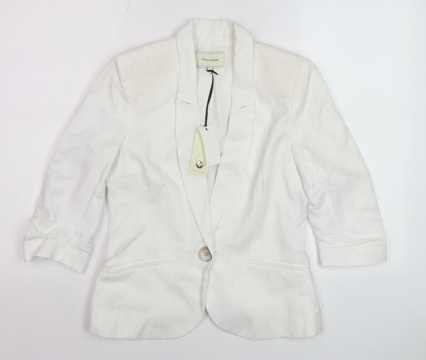 River Island Womens White 3/4 Sleeve Blazer Jacket Size 8