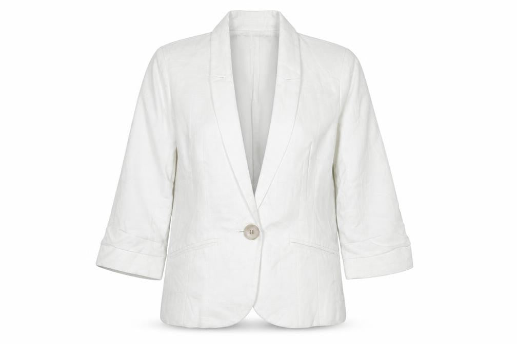 Front view of River Island women’s white 3/4 sleeve blazer jacket, size UK 8