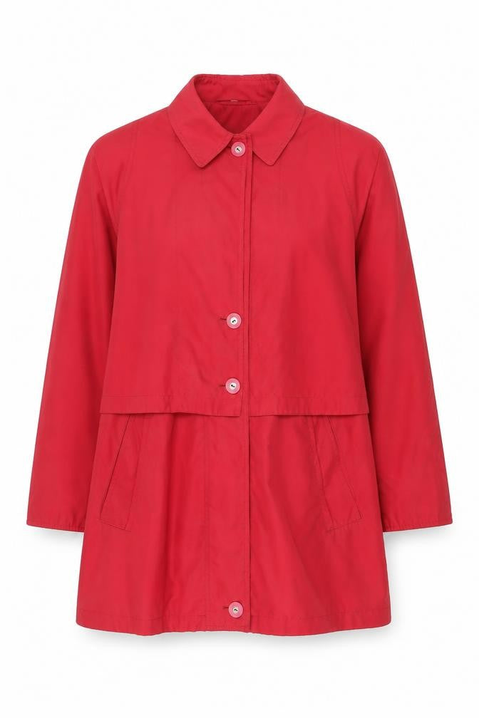 Front view of Dannimac Women's Red Waterproof Mid-Length Rain Coat, size M
