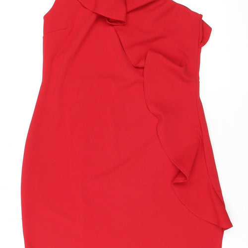Lipsy Women Red One Shoulder Ruffle Bodycon Dress Size 14